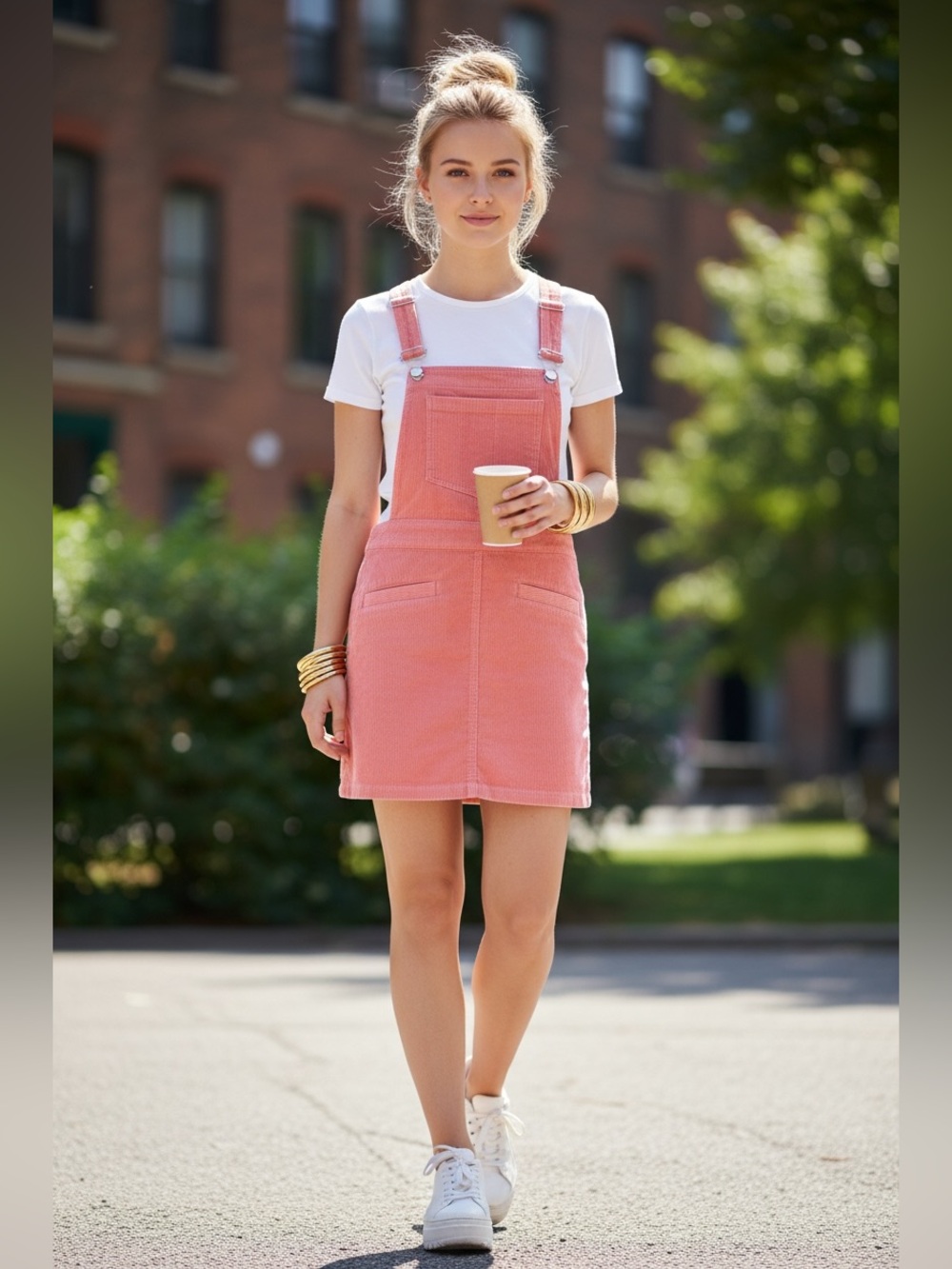 H&M Divided Vintage Pink Corduroy OverAll Dress size 6